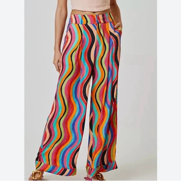 Farm Rio X Anthropology Colorful Wave Pattern Women's Pants - Picture 3 of 3